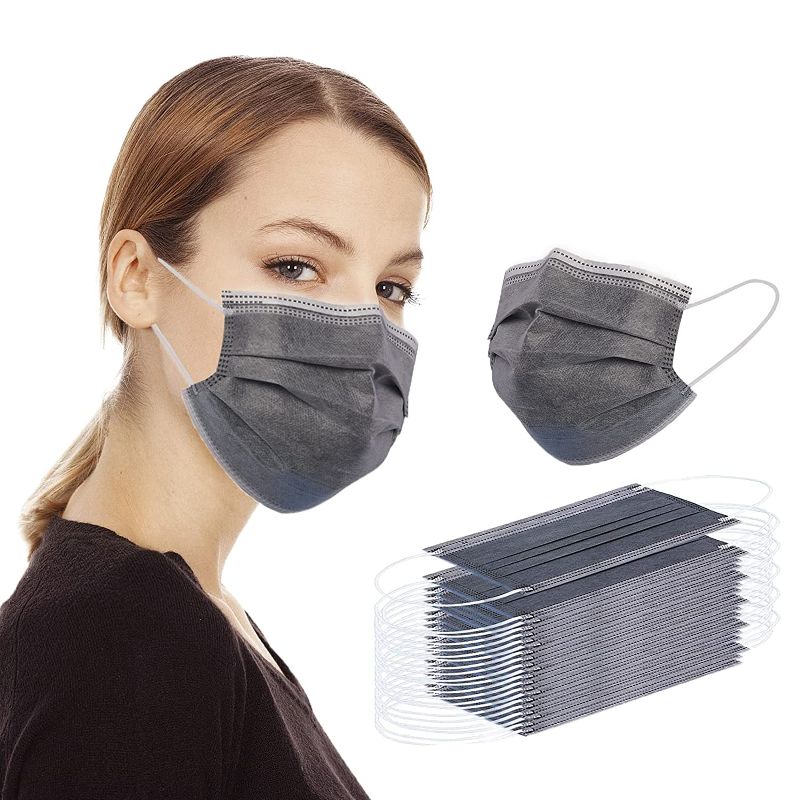 Photo 1 of 100PCS Disposable Face Mask Grey Face Masks Breathable 3-Layer Mouth Covering for Adults 5 BAGS (500 PIECES TOTAL) GRAY/DARK GRAY