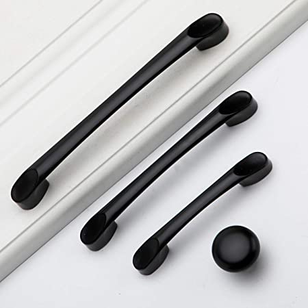 Photo 1 of 10-Pack MOOD.SC Flat Black, 3.8 Inch(96mm) Hole Centers Cabinet Hardware Arch Curved Kitchen Drawer Handle Pulls (10, Screwhole Distance: 3.8"/96mm)