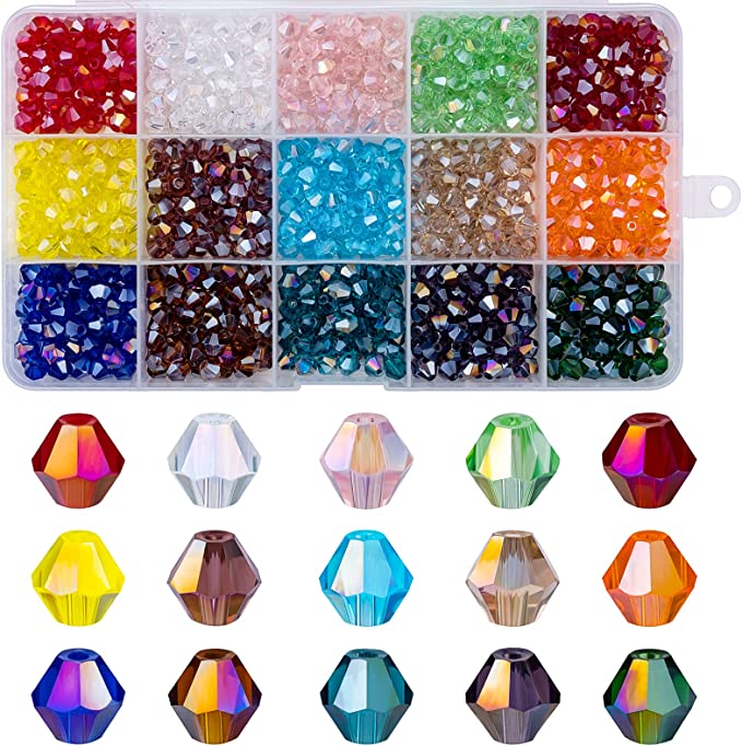 Photo 1 of 900pcs Bicone Glass Beads 6mm AB Bicone Crystal Beads for Jewelry Making Faceted Crystal Glass Beads 15 Colors for DIY Beading Projects Bracelets Necklaces Earrings Suncatcher