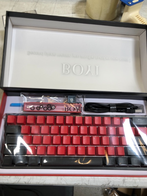 Photo 2 of BOYI Wired 60% Mechanical Gaming Keyboard,Mini RGB Cherry MX Switch PBT Keycaps NKRO Programmable Type-C Keyboard for Gaming and Working (Black Red Rose Color,Cherry MX Red Switch)