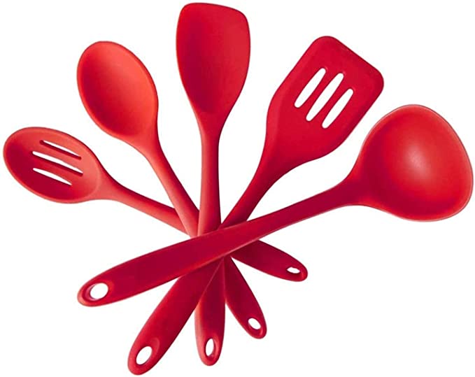 Photo 1 of  Silicone Kitchen Utensil Set, 5-piece, with Solid Nylon Core, Heat Resistant, Perfect for Cooking, Baking and Mixing - Cherry Red