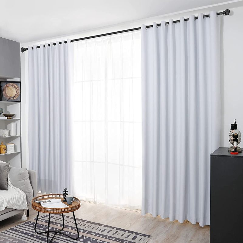 Photo 1 of 100% Blackout Shield Total Blackout Curtains Faux Linen Textured Thermal Insulated Grommet Singal Layer Window Curtains for Bedroom/Living Room(W50 x L84 2 Panels, White)