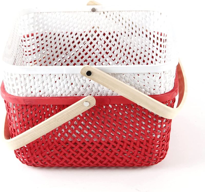Photo 1 of YRMT Bamboo Woven Baskets Storage Baskets with Wood Handle Rectangular Organizer Basket Simple Style Empty Gift Basket Décor for Organizing Pantry & Cabinet Set of 2