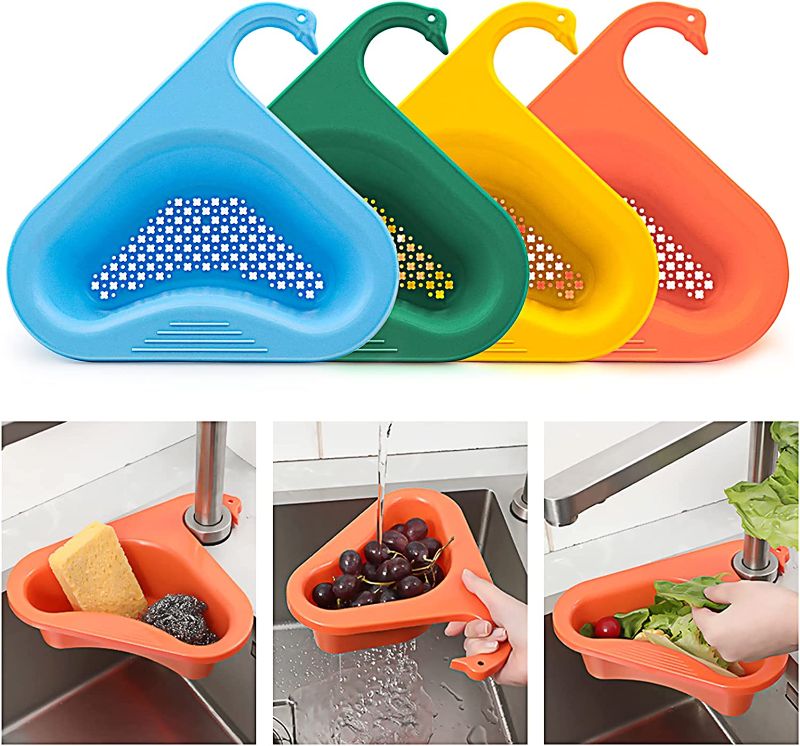 Photo 1 of 4Pcs Swan Drain Basket for Kitchen Sink, Triangle Sink Drain Rack Corner Kitchen Sink Strainer Basket, Multifunctional Kitchen Triangle Sink Filter Fits Almost Sinks