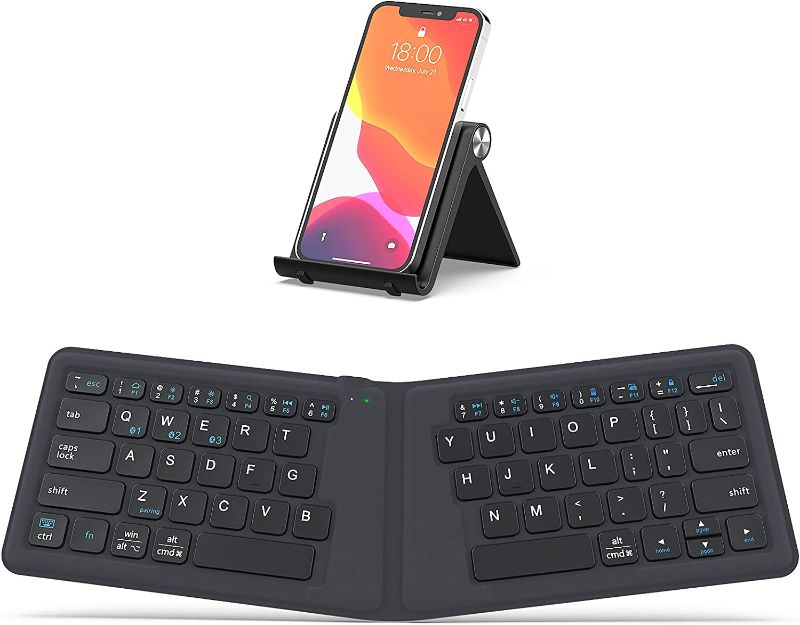 Photo 1 of Portable Keyboard, iClever BK06 Foldable Bluetooth Keyboard, Multi-Device Wireless Folding Keyboard, Ultra Slim Ergonomic Design with Stand Holder for iPhone, iPad, Smartphone, Tablet, Laptop