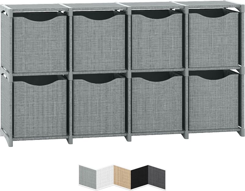 Photo 1 of 8 Cube Storage Organizer Set. Includes Eight 11 inch Storage Cube Bins. DIY Fabric Storage Cube Shelves for Closet Organization Clothes, Books, Toys. Used in Playroom and Bedroom. (light Grey)