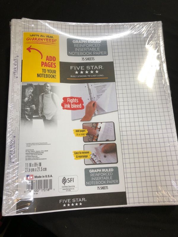 Photo 1 of Five Star Reinforced Graph Filler Paper 100 Sheets - Paper-----3 pack