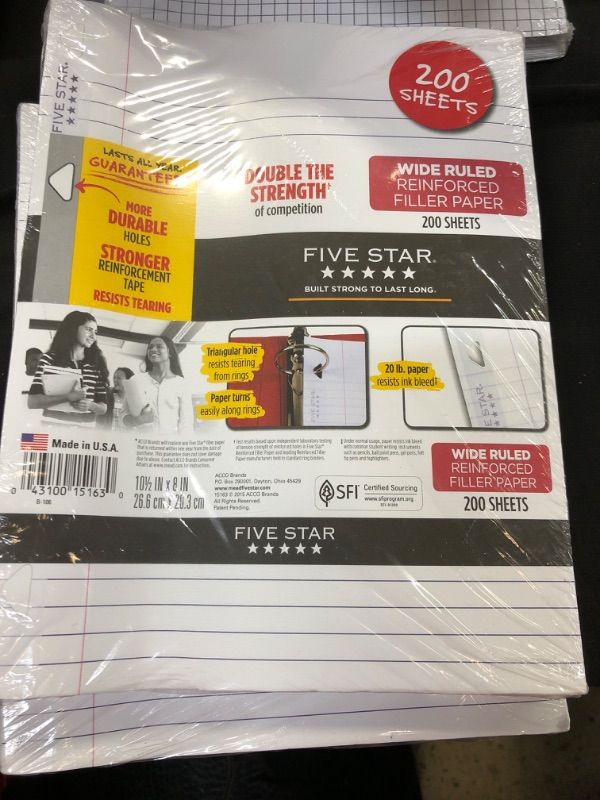 Photo 2 of Five Star 200ct Wide Ruled Filler Paper---2 pack