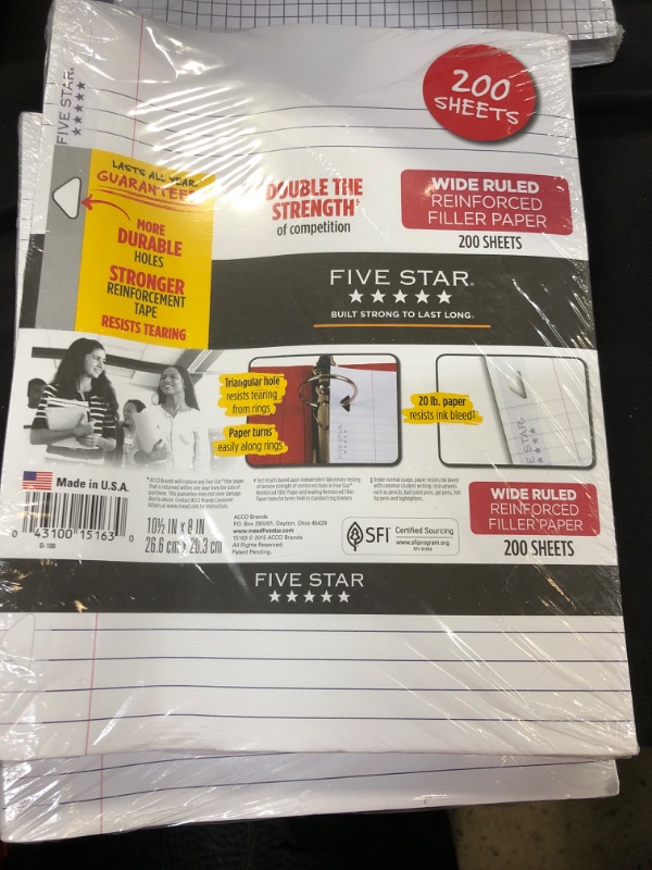 Photo 1 of Five Star 200ct Wide Ruled Filler Paper---2 pack