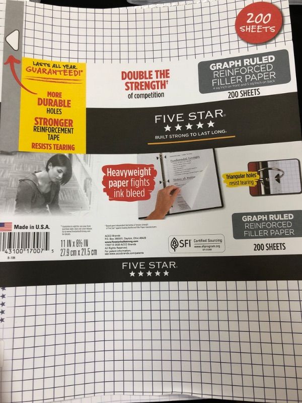 Photo 2 of Five Star 200ct Graph Ruled Filler Paper Reinforced----2 pack