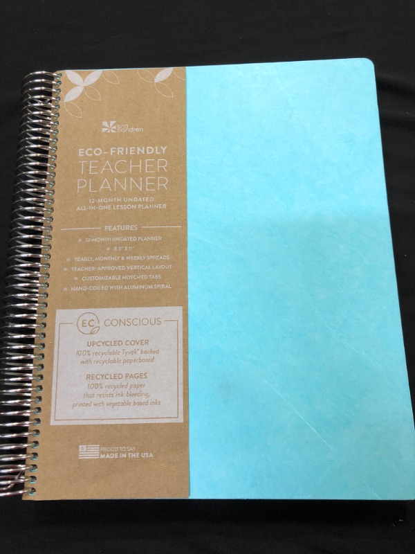 Photo 2 of 12 Month Teacher Lesson Planner Eco-Friendly Coiled 8.5"x11" Turquoise - erin condren