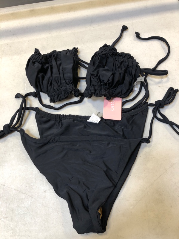 Photo 1 of 2 PIECE BLACK RUFFLES SWIMSUIT SIZE XL 