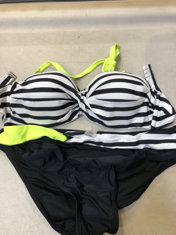 Photo 1 of 2 PIECE SWIMSUIT BLACK/WHITE AND NEON SIZE M