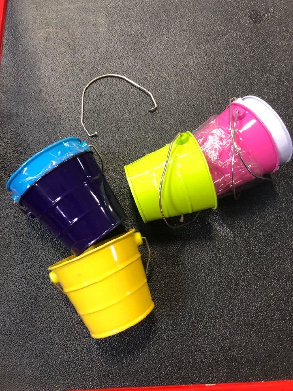 Photo 2 of 6-Pack Mini Metal Buckets with Handles, Colorful Small Pails for Party Favors for Kids, Use for Storage at Home or for School Classrooms (6 Vibrant Colors, 3.3x2.8 in)
