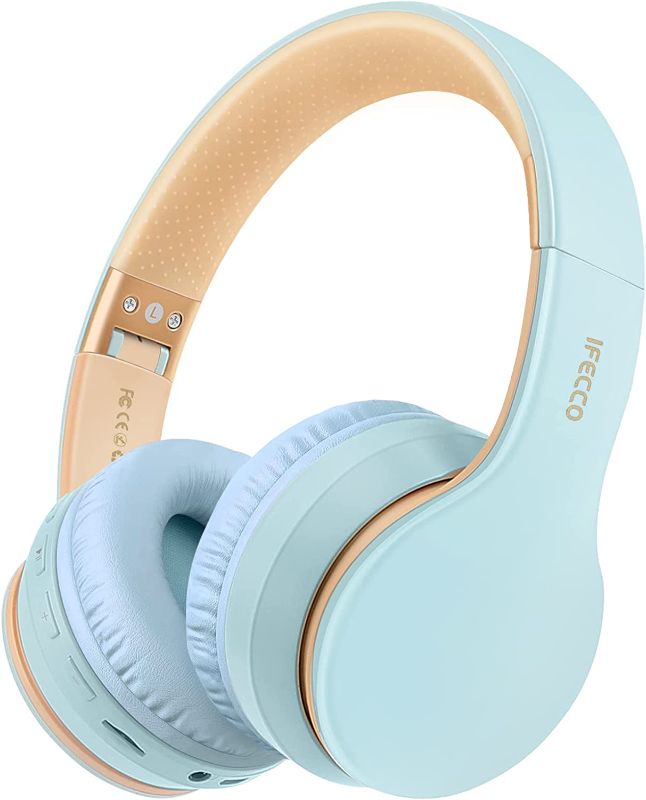 Photo 1 of I love e iFecco Wireless Bluetooth Headphones Over-Ear, Foldable HiFi Stereo Headset with Built-in Microphone and Soft Protein Earpads for Travel, Home, Office (SkyBlue)
