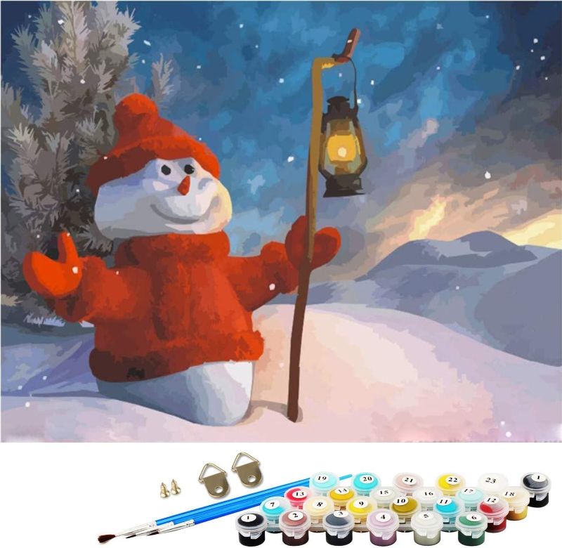 Photo 1 of ABEUTY DIY Paint by Numbers for Adults Beginner - Christmas Snowman & Oil Lamp Tree Plant 16x20 inches Number Painting Anti Stress Toys (No Frame) --FACTORY SEALED --
