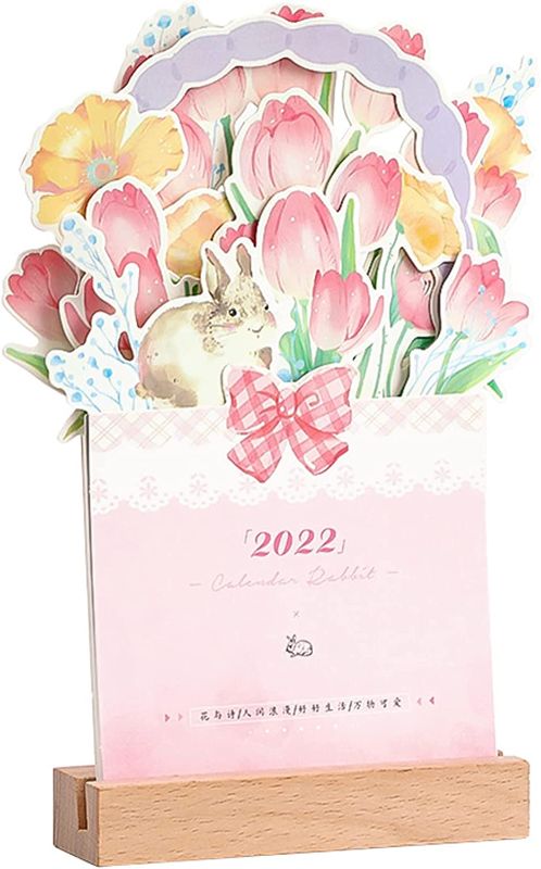 Photo 1 of 2022 Creative Desk Calendar Unique Flower Basket Shape Monthly Planner Calendar 8.5" x 6" - Tulip

