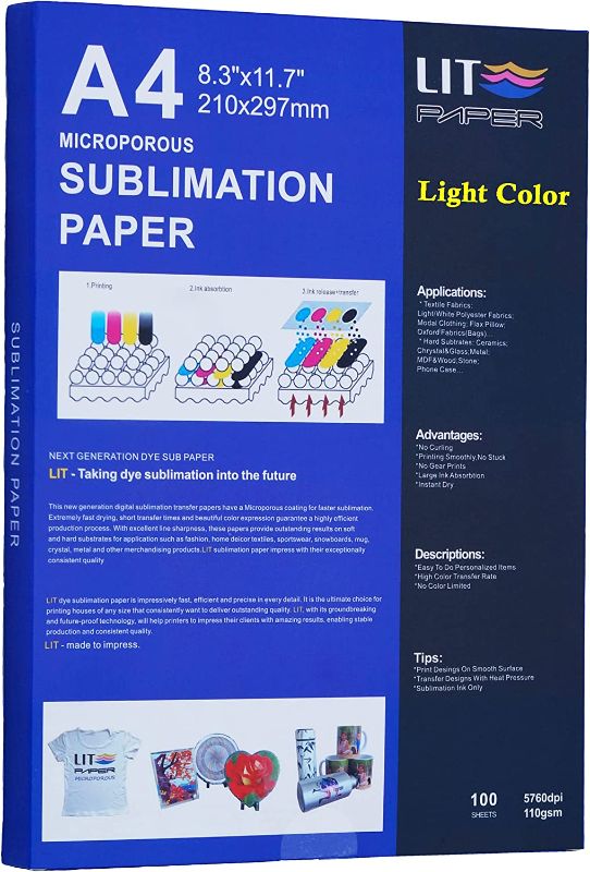 Photo 1 of LIT Sublimation Paper A4 8.3x11.7 inch, 100 Sheets 110gsm Heat Press Transfer Paper - For Any Epson Sawgrass Ricoh HP Inkjet Sublimation Printers With Sublimation Ink For Sub Blanks T shirts Mugs
