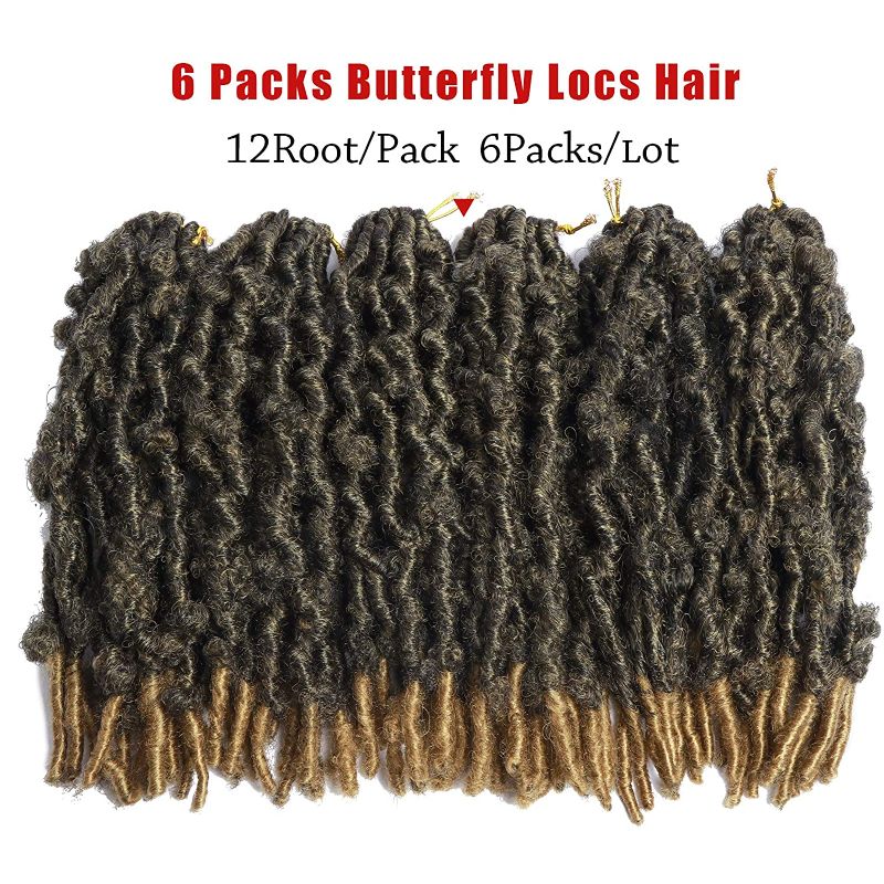 Photo 1 of 12 Inch Butterfly Locs Crochet Hair Beyond Beauty's Distressed Locs Knotless Crochet Hair 6 Packs Pre-Twisted Butterfly Locs Hair (12 Inch, 1B 27)
