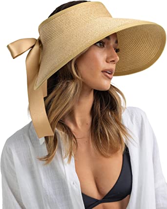 Photo 1 of Camptrace Sun Visors for Women Wide Brim Beach Hat UPF 50+ Roll-up Straw Sun Hat Ponytail Summer Packable Hats for Women --FACTORY SEALED ---
