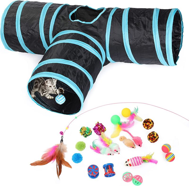 Photo 1 of 21PCS Cat Kitten Tunnel, Cat Tunnel for Indoor Cats, 3 Way Tube Cat Tunnel Toy, Interactive Toy Includes Kitty Tunnel Great for Cat, Kitten, Rabbit, Small Pets
