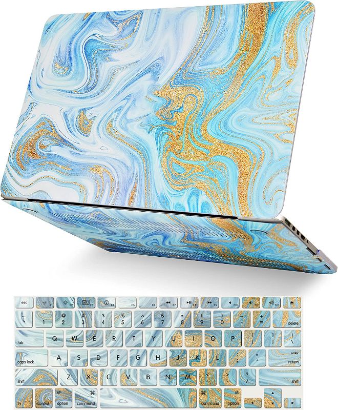 Photo 1 of LASSDOO Compatible with MacBook Air 13 inch Case 2021,2020,2019,2018 Release A1932 Retina Display + Touch ID Plastic Hard Shell + Keyboard Cover (Gold Blue Marble)
