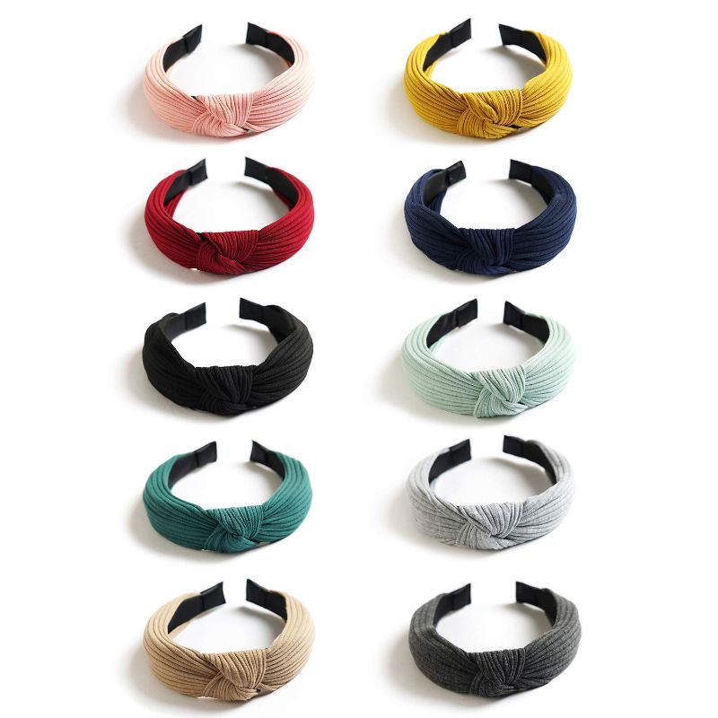 Photo 1 of Kisslife 10 Pack Wide Headbands Knot Turban Headband Hair Band Elastic Plain Fashion Hair Accessories for Women and Girls, Children 10 Colors
