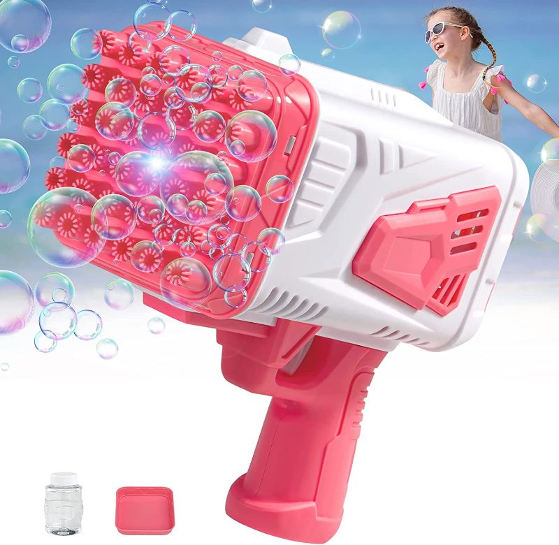 Photo 1 of Big Rocket Bubble Gun Machine 5000+ Bubbles per Min, Electric Blower Mover Maker Water Toy, Best Birthday Gift in Indoor Outdoor Party Wedding Summer for Kids Girls Boys Toddler Adults Pink
