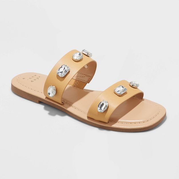 Photo 1 of 7.5 -Women's Brit Two Band Embellished Sandals - A New Day Tan 7.5--dirty sole 
