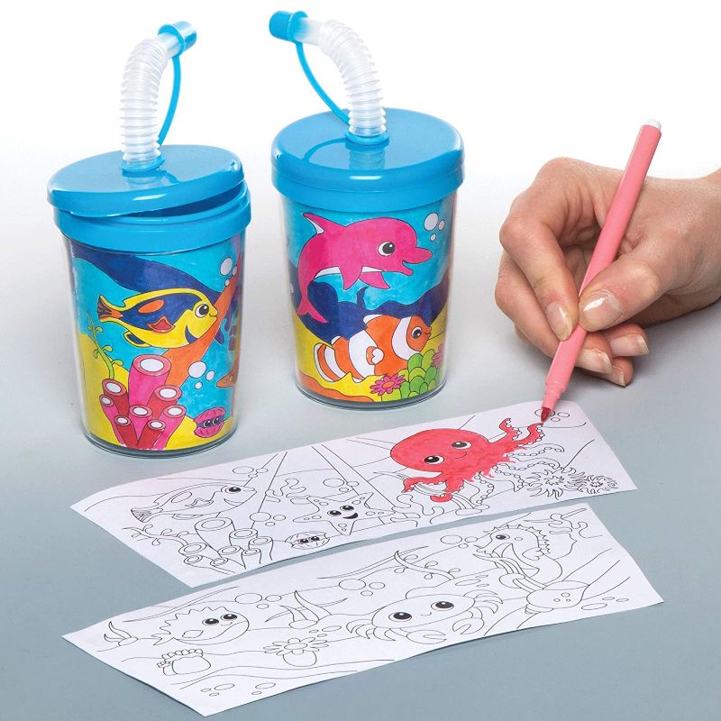 Photo 1 of Baker Ross AR518 Sea Life Colour-In Bendy Straw Cups (Pack of 3)---factory sealed