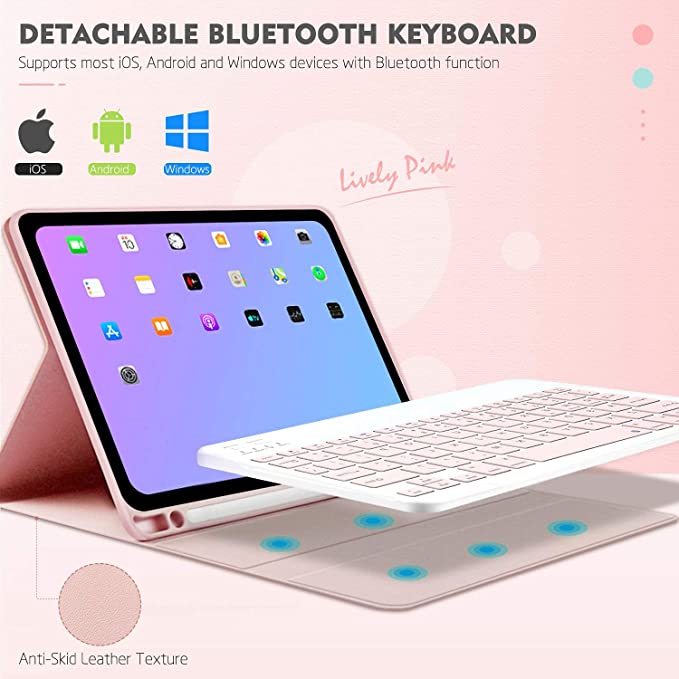 Photo 1 of  F7 iPad Pro 12.9 Inch 2021 5th Gen Case with Keyboard, iPad Pro 12.9 Inch 2020 4th Gen/2018 3rd Gen Keyboard Case with Pencil Holder, Detachable Wireless Tablet Keyboard, Pink