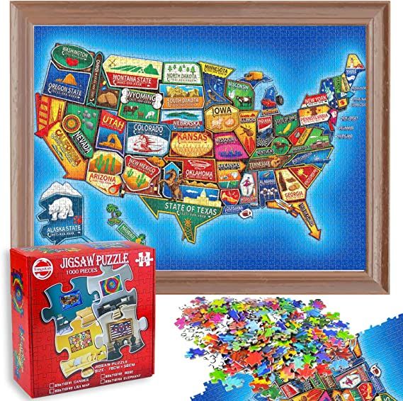 Photo 1 of USA Map Puzzles 1000 Pieces for Adults and Teens Kids - United States of America Map Puzzle, Intellectual Puzzle Game Toys, 27.56" L x 19.69" W (USA Map Puzzles)---factory sealed