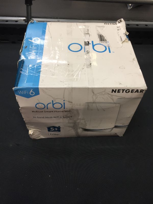 Photo 1 of Orbi AX4200 Tri-Band WiFi 6 Mesh System with Router + 1 Satellite Extender - 4.2Gbps --PACKAGING IS DAMAGED--