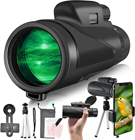 Photo 1 of OuYteu 12x50 Waterproof Monocular for Adults, High Power Prism Monocular Telescope for Smartphone, BAK4 Prism FMC Bird Watching Monoculars with Tripod, Mobile Phone Holder, Black-2