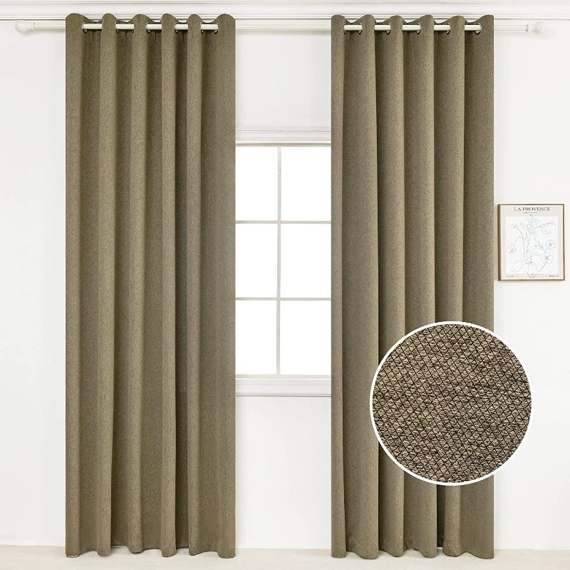 Photo 1 of YEAHHOME Blackout Curtains, 2 Panels & 2 Tie Backs, Room Darkening, Light Blocking, Thermal Insulated Grommet Draperies for Bedroom, Living Room (52 Wx84 Inches, Brown)
