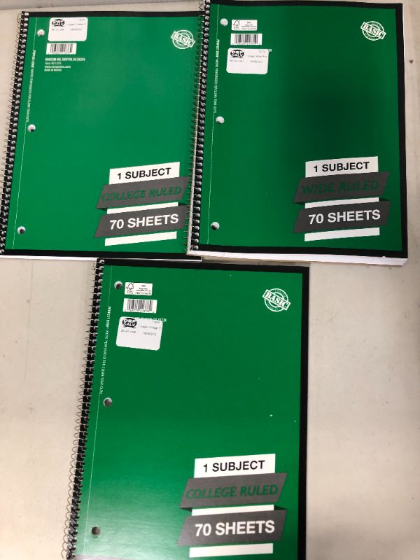 Photo 1 of 1 Subject College Ruled 70 Sheets each note book - 3 Ct 