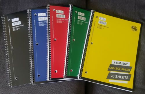 Photo 1 of 1 Subject College Ruled 70 Sheets each note book - 3 COUNT  ( COLORS VARY )