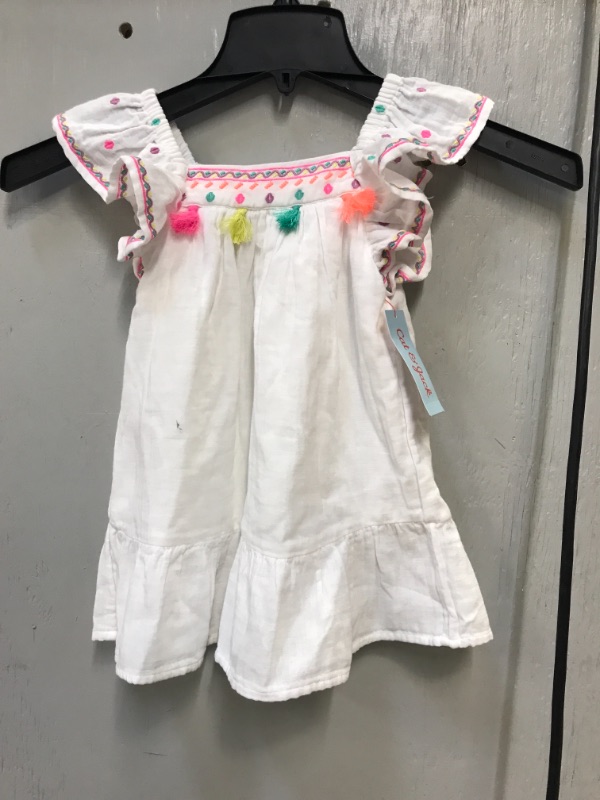 Photo 2 of 2T *Toddler Girls' Embroidered Pom Ruffle Sleeve Dress - Cat & Jack™ White

