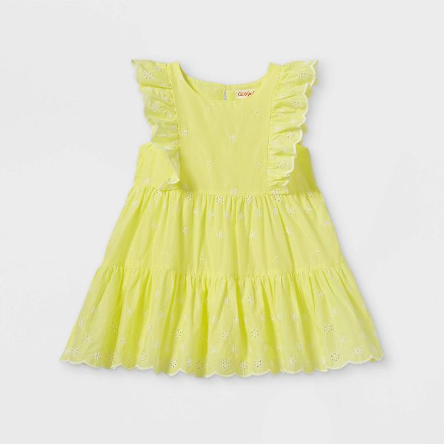 Photo 1 of 18m-Toddler Girls' Tiered Ruffle Sleeve Embroidered Dress - Cat & Jack™ Bright Yellow

