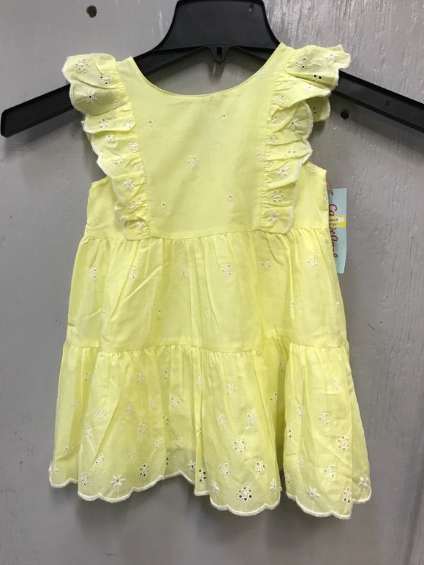 Photo 2 of 12m-Toddler Girls' Tiered Ruffle Sleeve Embroidered Dress - Cat & Jack™ Bright Yellow

