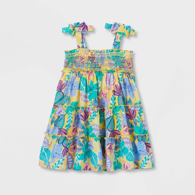 Photo 1 of 18m-Toddler Girls' Floral Smocked Tank Dress - Cat & Jack™ Light Mustard

