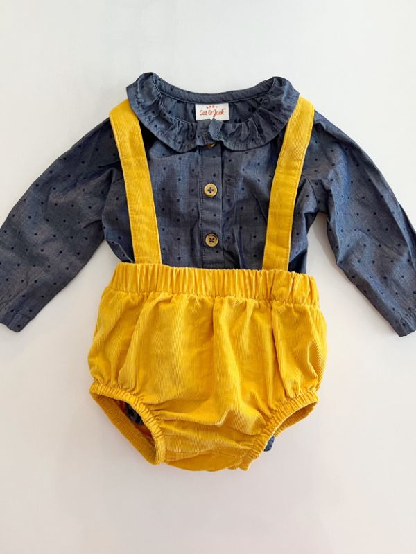 Photo 1 of Cat & Jack Mustard Corduroy Long Sleeved Overalls Outfit---Size 6-9 M