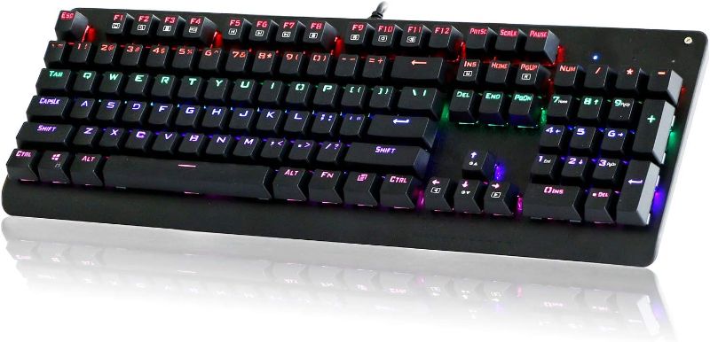 Photo 1 of Mechanical Keyboard, E-YOOSO K600 LED Rainbow Backlit Mechanical Gaming Keyboard 104 Key Gamers Keyboard PC Computer USB Wired Gaming Keyboard Blue Switches (Black)