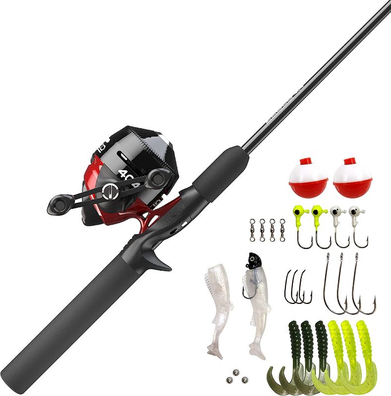 Photo 1 of  Reel and 2-Piece Fishing Rod Combo, Durable Fiberglass Rod with EVA Handle, QuickSet Anti-Reverse Reel with Built-In Bite Alert, 
