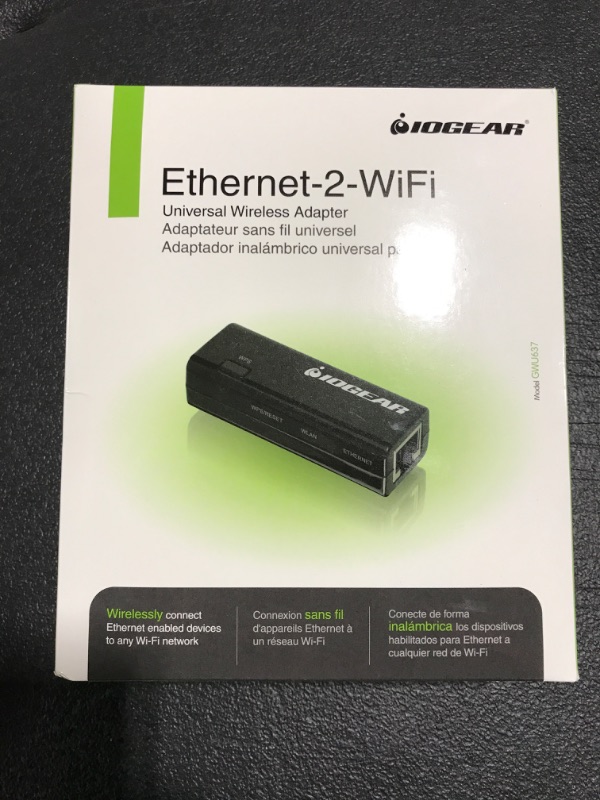 Photo 2 of IOGEAR Universal Ethernet to Wi-Fi N Adapter - Speeds of up to 300Mbps on 2.4GHz - Push-button Wi-Fi Protected Setup (WPS) - Supports WEP, WPA, WPA2, TKIP and AES encryption - GWU637. MISSING PLUG