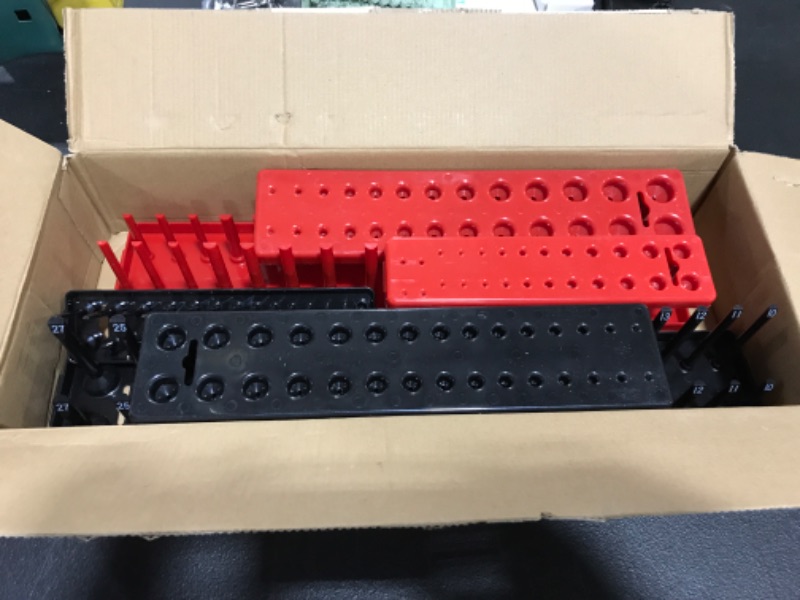 Photo 1 of 6PCS Socket Organizer Tray Set, Red SAE & Black Metric Socket Storage Trays, 1/4-Inch, 3/8-Inch & 1/2-Inch Drive Deep and Shadow Socket Holders for Toolboxes
