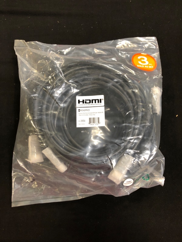 Photo 2 of  High Speed HDMI Cable - 15 Feet - Black (3-Pack) HDR, 18Gbps, 28AWG----FACTORY SEALED