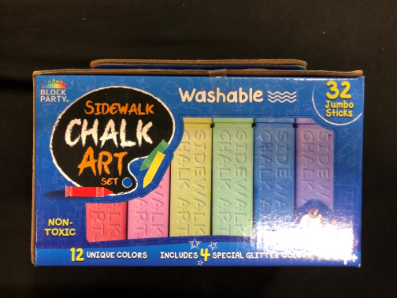 Photo 2 of Block Party Sidewalk Chalk 32-Piece Set - 12 BIG BOLD Colors Includes 4 Glitter Chalk-----FACTORY SEALED