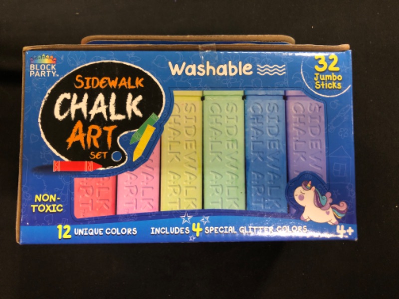 Photo 2 of Block Party Sidewalk Chalk 32-Piece Set - 12 BIG BOLD Colors Includes 4 Glitter Chalk-----FACTORY SEALED