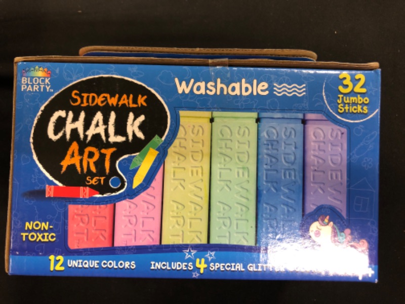 Photo 2 of Block Party Sidewalk Chalk 32-Piece Set - 12 BIG BOLD Colors Includes 4 Glitter Chalk-----FACTORY SEALED